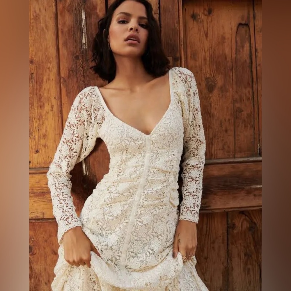 Stunning!  🔥byTimo Lace Off White Ivory Crochet Cottage Core Maxi Dress size s